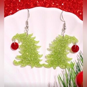Glittery Green Christmas Tree Earrings